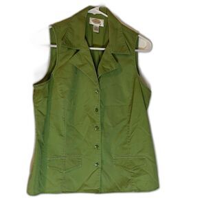 Talbots Classic Minimalist Casual Fitted Sleeveless Olive Green Blouse Sz 8